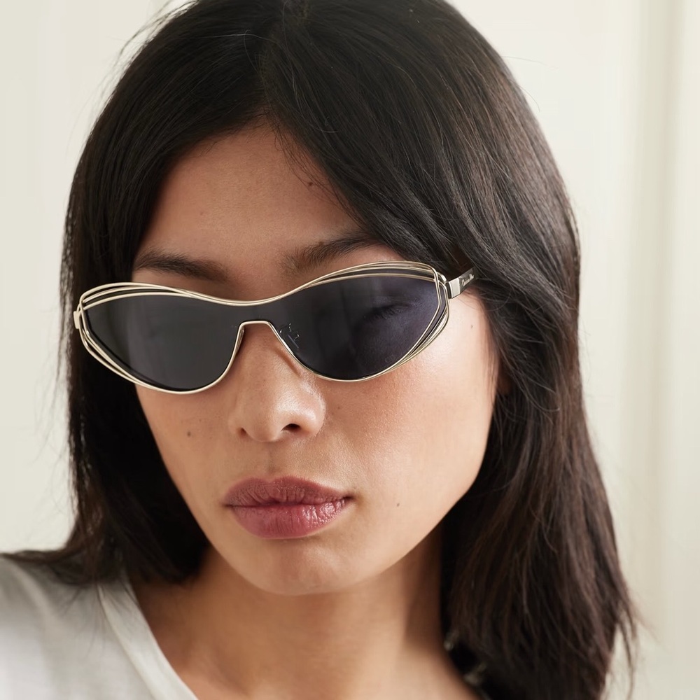 NWT Dior Sunglasses FilDior Cateye light Gold Metal Frames blue lenses